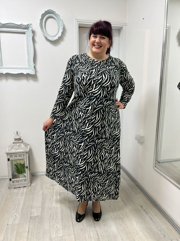 Plus size ženska haljina crno bela