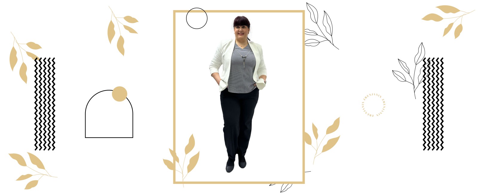 Ženski model pozira u plus size pantalonama