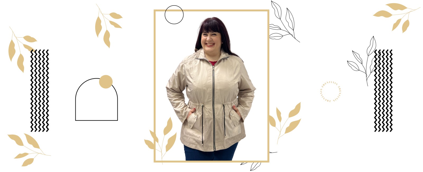 Ženski model pozira u plus size jakni