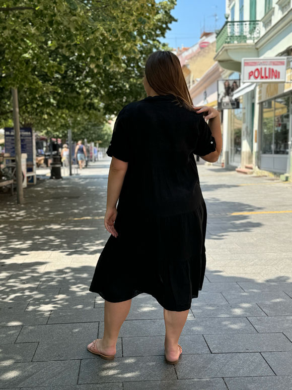Plus size haljina crna lanena - Slika 3