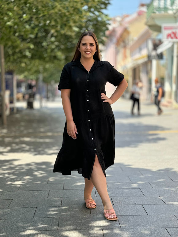 Plus size haljina crna lanena