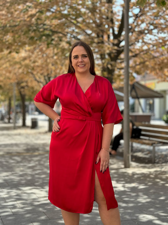 Plus size ženska saten haljina - Slika 2